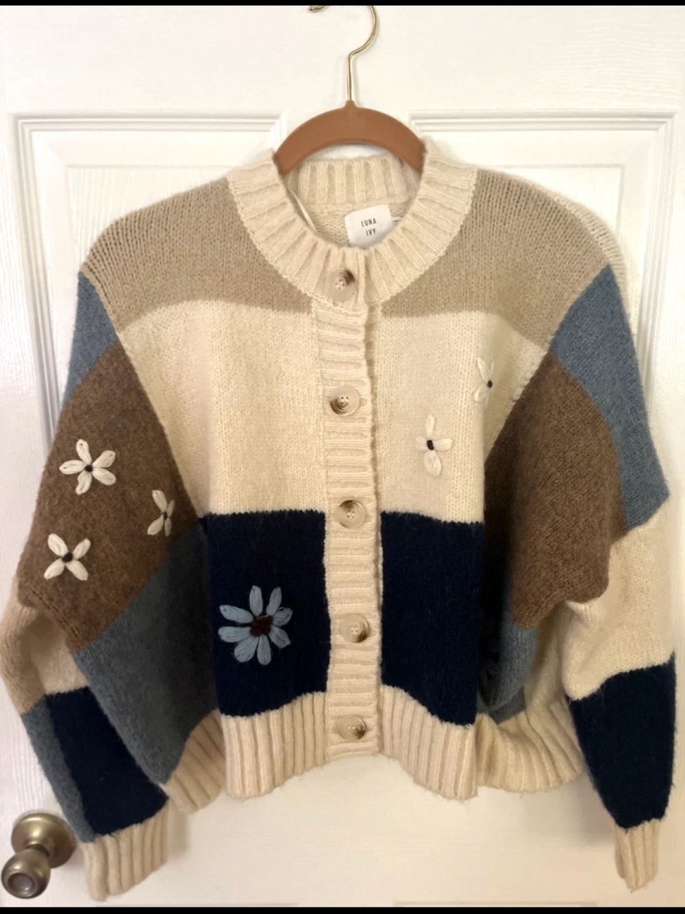 Luna Ivy Anthropologie Floral Embroidered Cardigan Sweater - Women’s Large